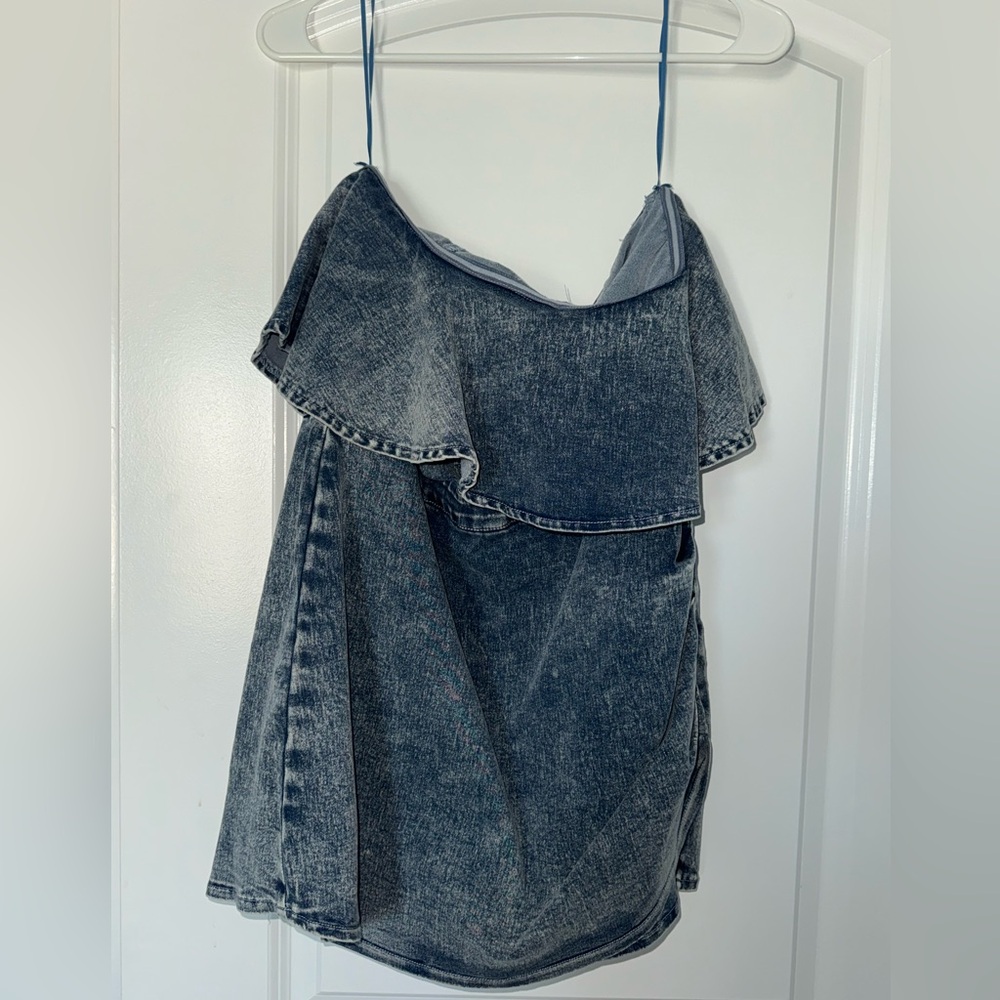 Pink Lily Denim Blue Ruffle Women's Denim Romper